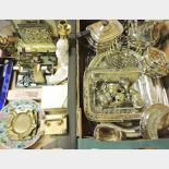 A box of various silver plated items,