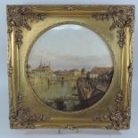 A decorative porcelain plaque, in a gilt frame,