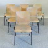 A set of six bentwood and metal framed stacking chairs