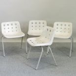 A set of four 1970's moulded white plastic Hille Robin stacking chairs