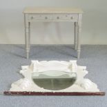 A Victorian and later painted side table, together with a white painted wall mirror,