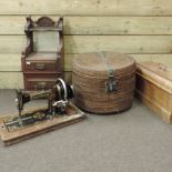 A Frister and Rossman sewing machine, together with a circular wicker basket, 43cm,