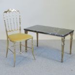 A gilt metal coffee table, with a marble top, 85cm,