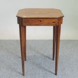 A late 19th century walnut and inlaid ladies inlaid work table,