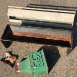 An iron trough, 90cm, together with a cast iron hopper,