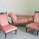 A late Victorian pink upholstered chaise longue, 176cm,