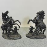 A pair of 19th century spelter figure group of Marley horses,