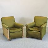 A pair of vintage green upholstered armchairs