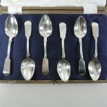 A matched set of six Victorian silver teaspoons, by Thomas Sewell, Newcastle 1847-1859,
