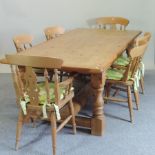 A pine dining table, 213 x 103cm,