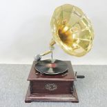 An HMV style wind up gramophone,