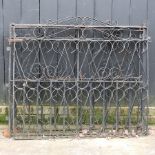A pair of black metal painted gates, 105 x 101cm,