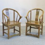 A pair of Chinese hardwood armchairs,