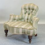 A Victorian green upholstered button back corner chair,