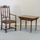 A Victorian leather top writing table, on turned legs, 87cm,