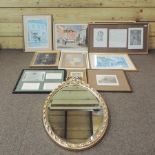 A gilt painted oval wall mirror, 55 x 39cm,