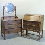 A 1920's oak bureau, 75cm,