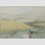 A K B, early 20th century, moorland landscape, signed with monogram, watercolour,