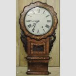 A 19th century walnut and floral marquetry wall clock,