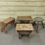 An oak footstool, together with three others,