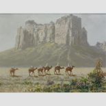 Continental School, 20th century desert scene with a camel train, signed indistinctly,