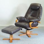 A brown upholstered swivel chair,