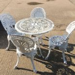 A white painted aluminium garden table, 80cm diameter,