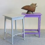 A painted side table, 62cm, together with another,