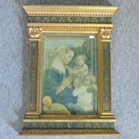 A Madonna and child print, in an ornate gilt frame,