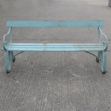 A painted iron and wooden garden bench,