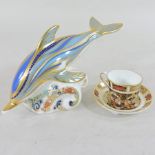 A Royal Crown Derby model of a dolphin, with stopper,