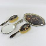 An early 20th century silver mounted and faux tortoiseshell dressing table set, to include a tray,