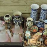 Two boxes of china and glass, to include a pair of Chinese blue and white vases,