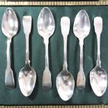 A set of George III silver tea spoons, by William Bateman of London, 1818-1829, fiddle pattern,