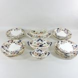 An early 20th century Staffordshire Imari pattern part dinner service, to include a tureen, 30cm,