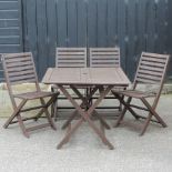 A teak slatted garden table, 85 x 85cm,