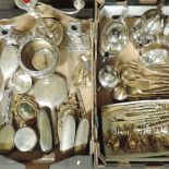 Two boxes of items to include bronze cutlery,