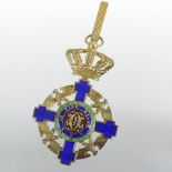 Order of the Star of Romania, 1877, Civil, Commander's sash neck badge, silver gilt and enamel,