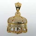 A large 14 carat gold diamond set pendant, in the form of a crown,