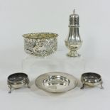 A pair of Victorian silver open salts, of circular shape, London 1866, 7cm diameter,