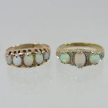 A 9 carat gold five stone opal ring, set with a single row of graduated stones,