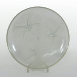 A Lalique Volubilis pattern opalescent glass bowl, raised on three feet, no.383, signed to base R.