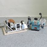 A Clarke 8 inch bench grinder, together with a Wickes bench grinder,