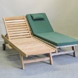 A hardwood slatted sun lounger, 198cm,