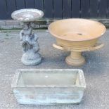 A reconstituted stone cherub bird bath, 63cm tall,