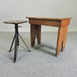 A Waring and Gillows table, 41 x 57cm and stool,
