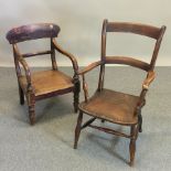 A 19th century elm seated armchair,