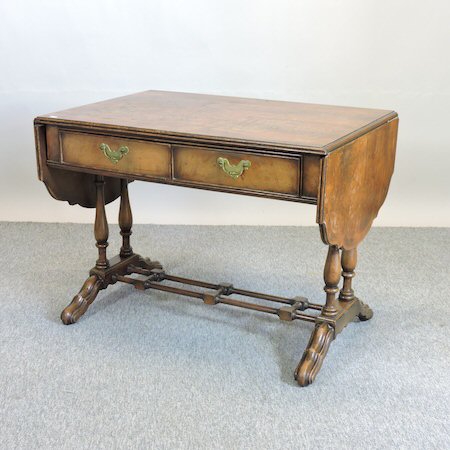 A walnut and crossbanded sofa table,