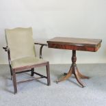 A Regency style mahogany folding card table, 85cm,