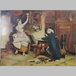 English school, 19th century, interior scene with lurking gamekeeper and enthusiastic maid,